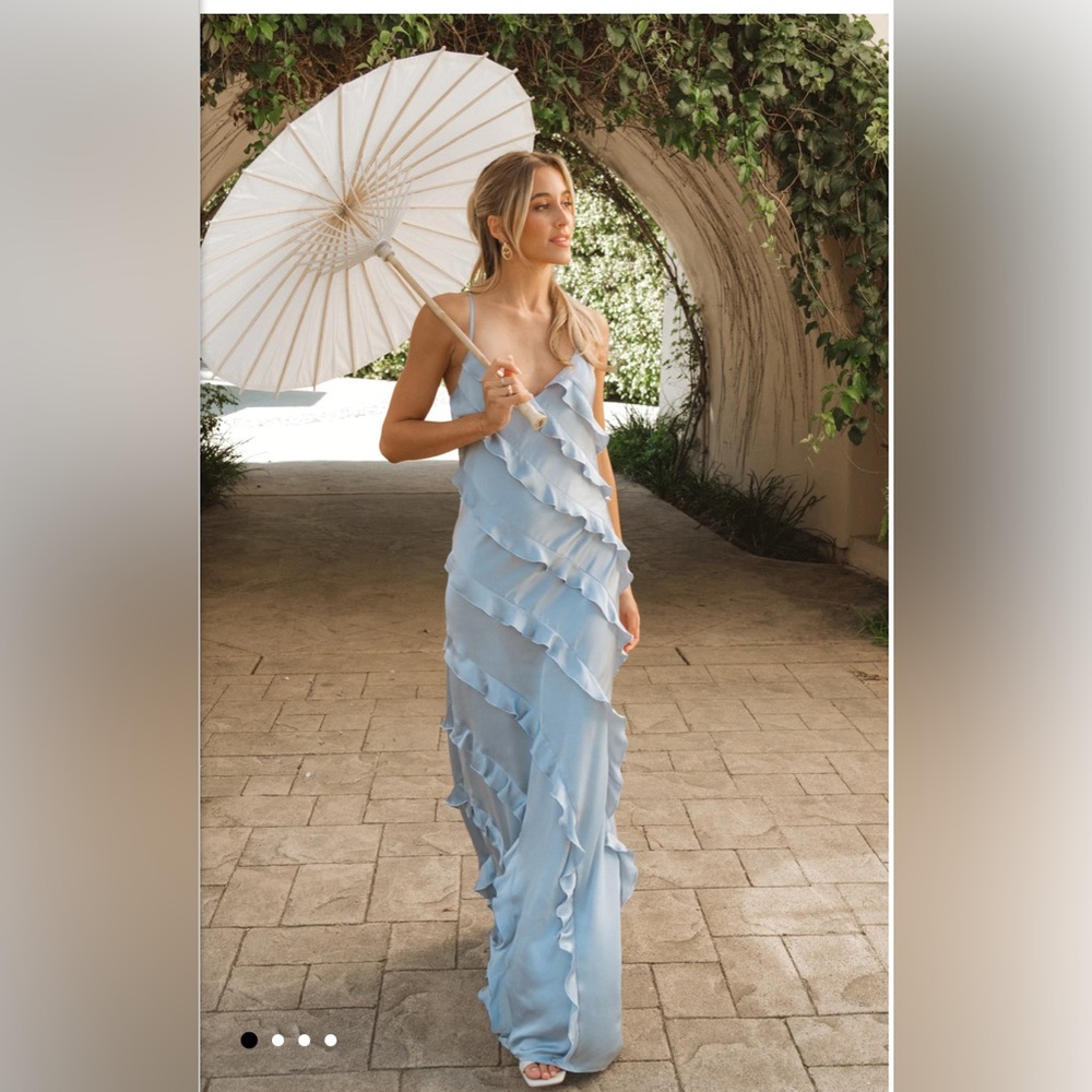 Show Me Your MuMu Romance Ruffle Dress in Steel Blue - size Large